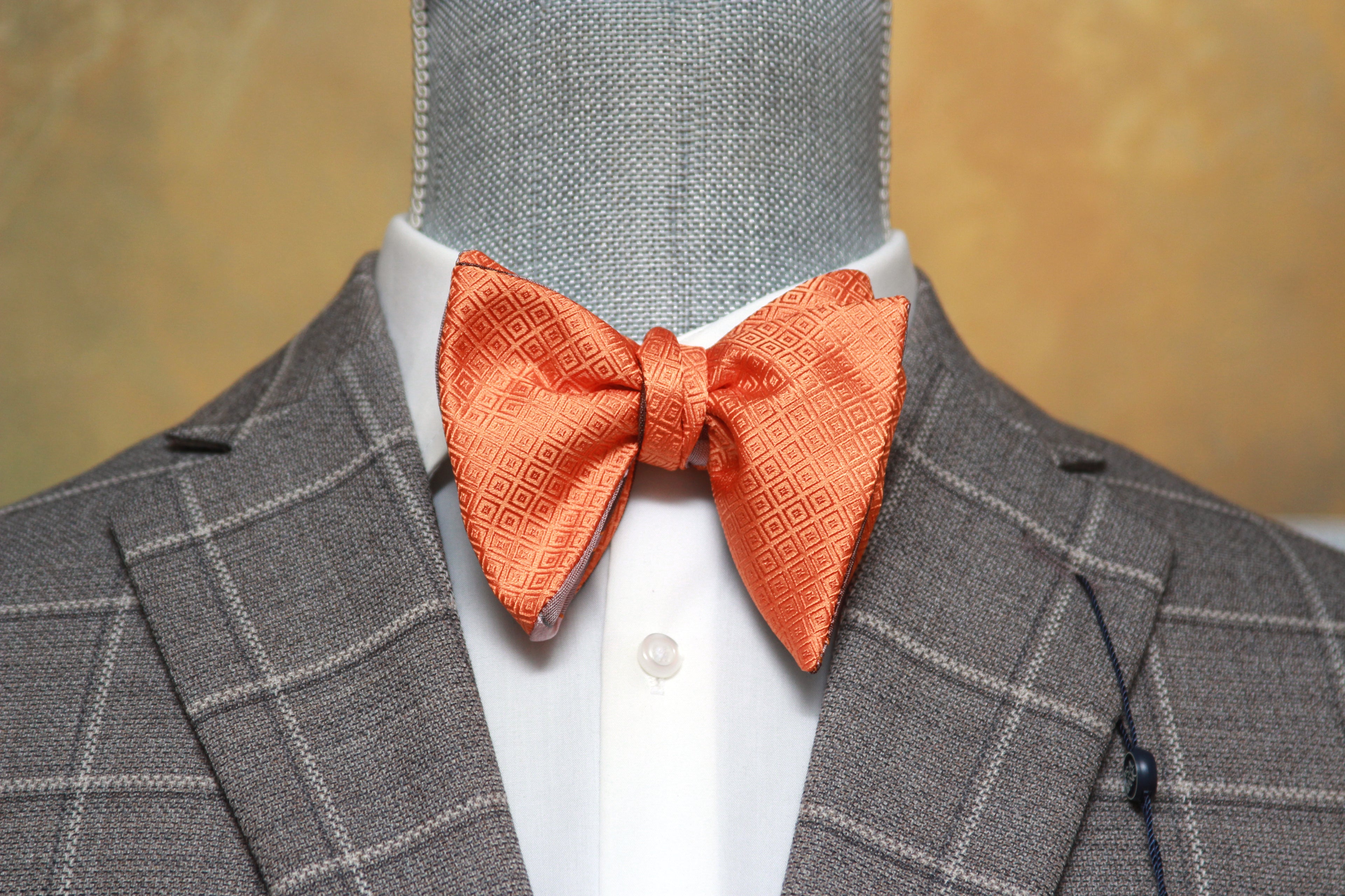 Big Butterfly Orange Mauve Plaid Silk Bow Tie