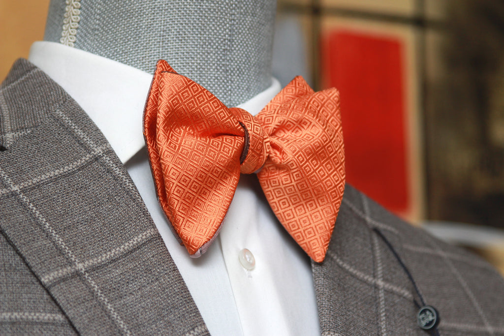 Big Butterfly Orange Mauve Plaid Silk Bow Tie