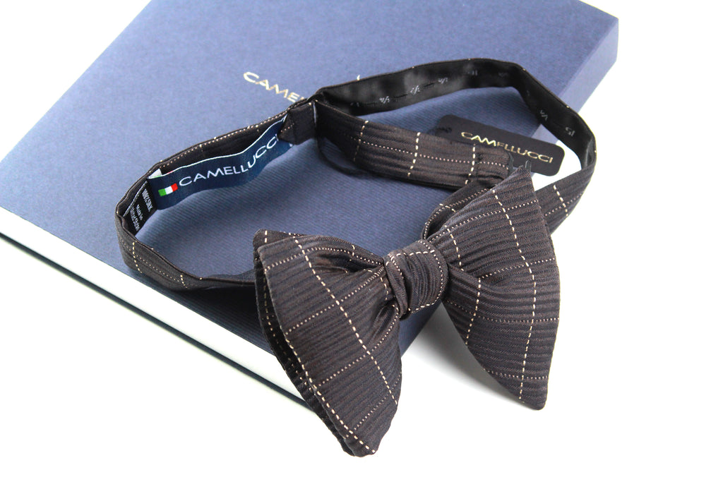 Men's Large Silk Bow Tie Brown Textured