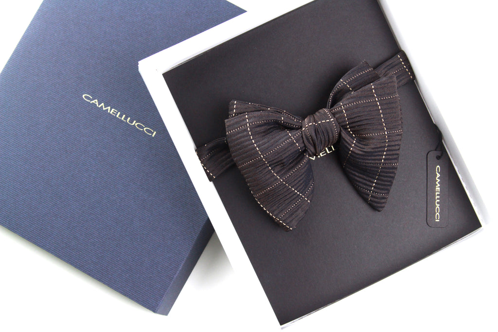 Men's Large Silk Bow Tie Brown Textured
