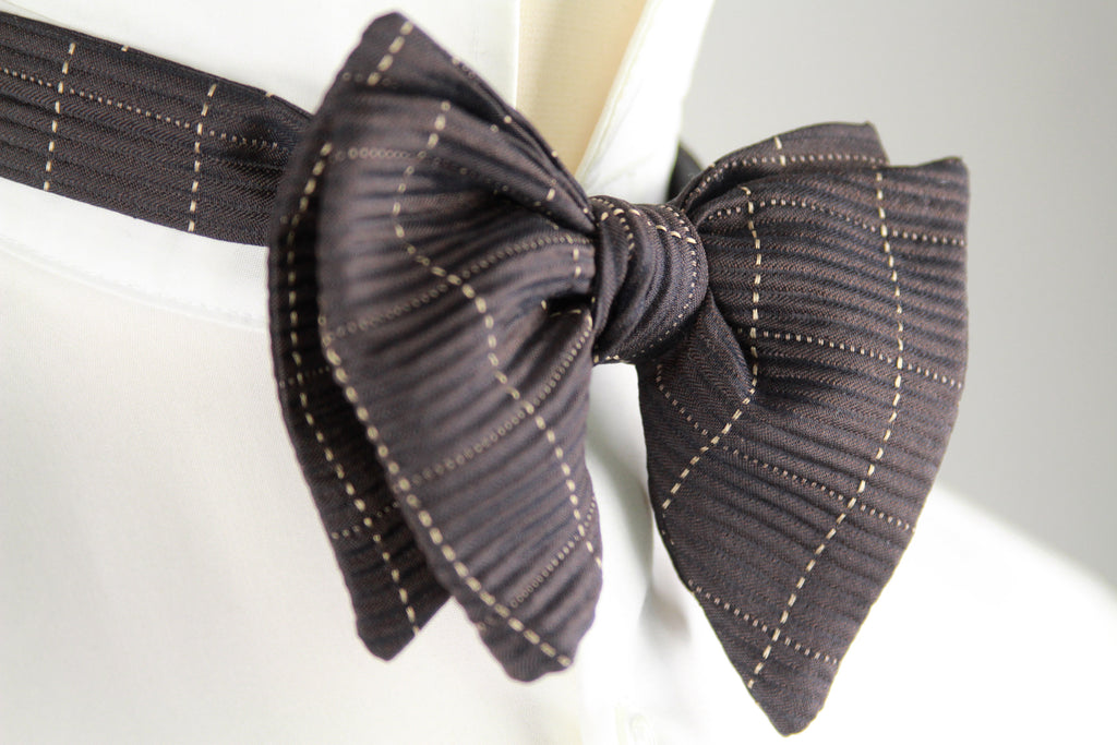 Men's Large Silk Bow Tie Brown Textured