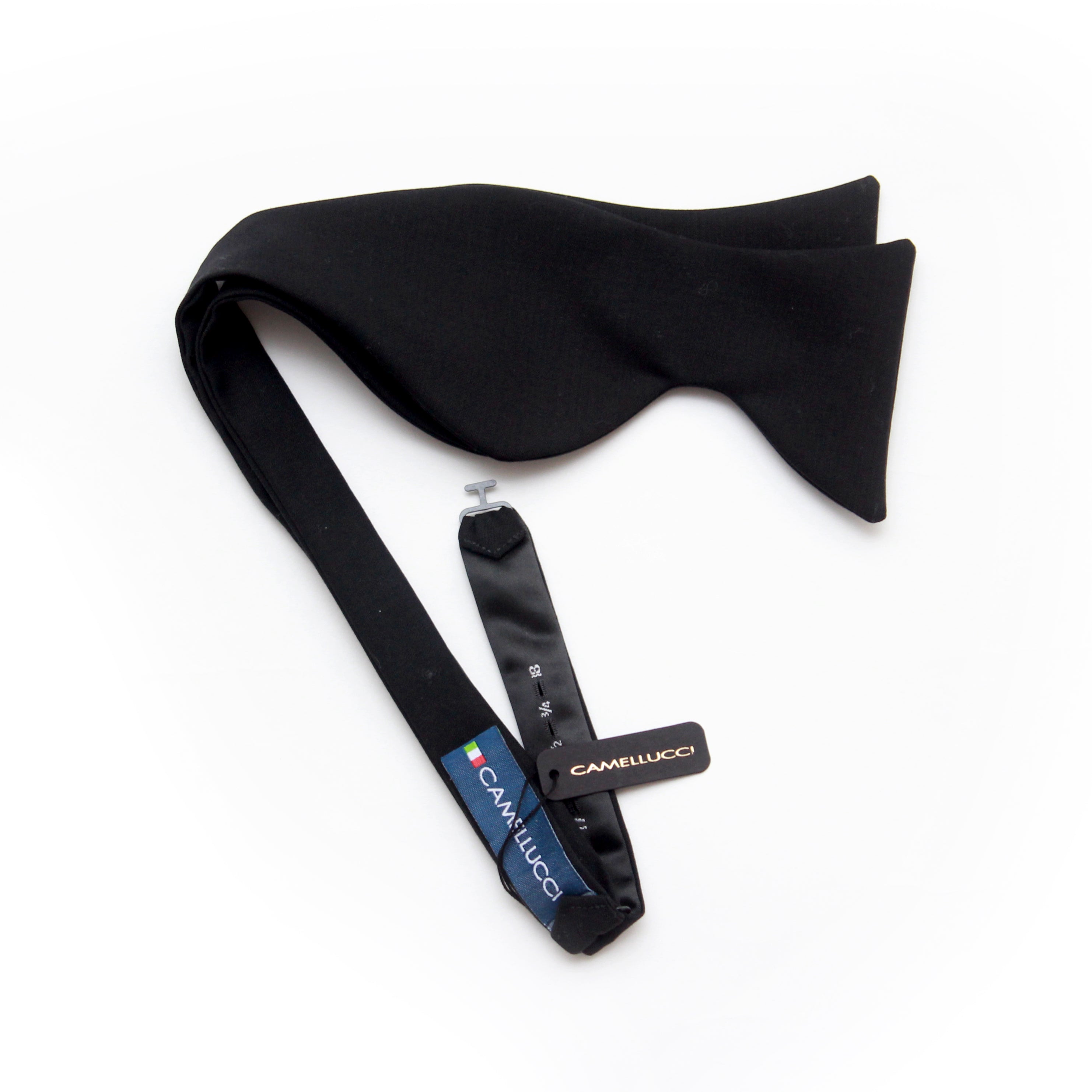 Large Black Wool Bow Tie Self-tied