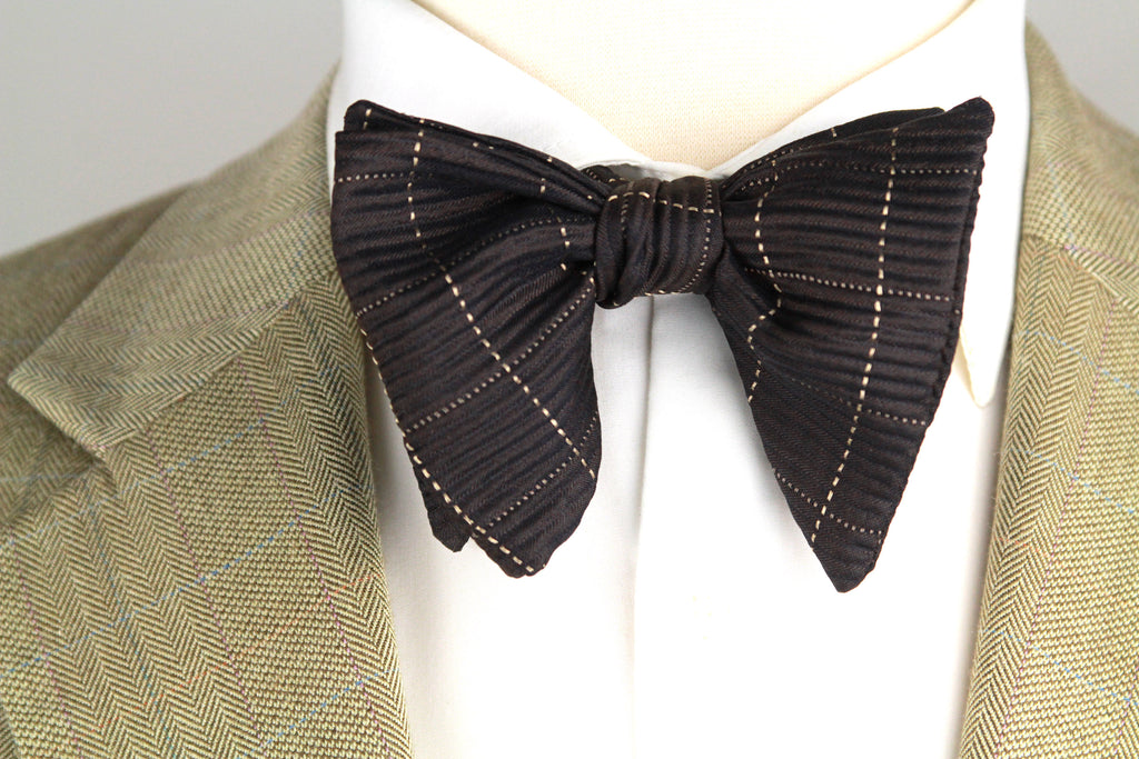 Men's Large Silk Bow Tie Brown Textured
