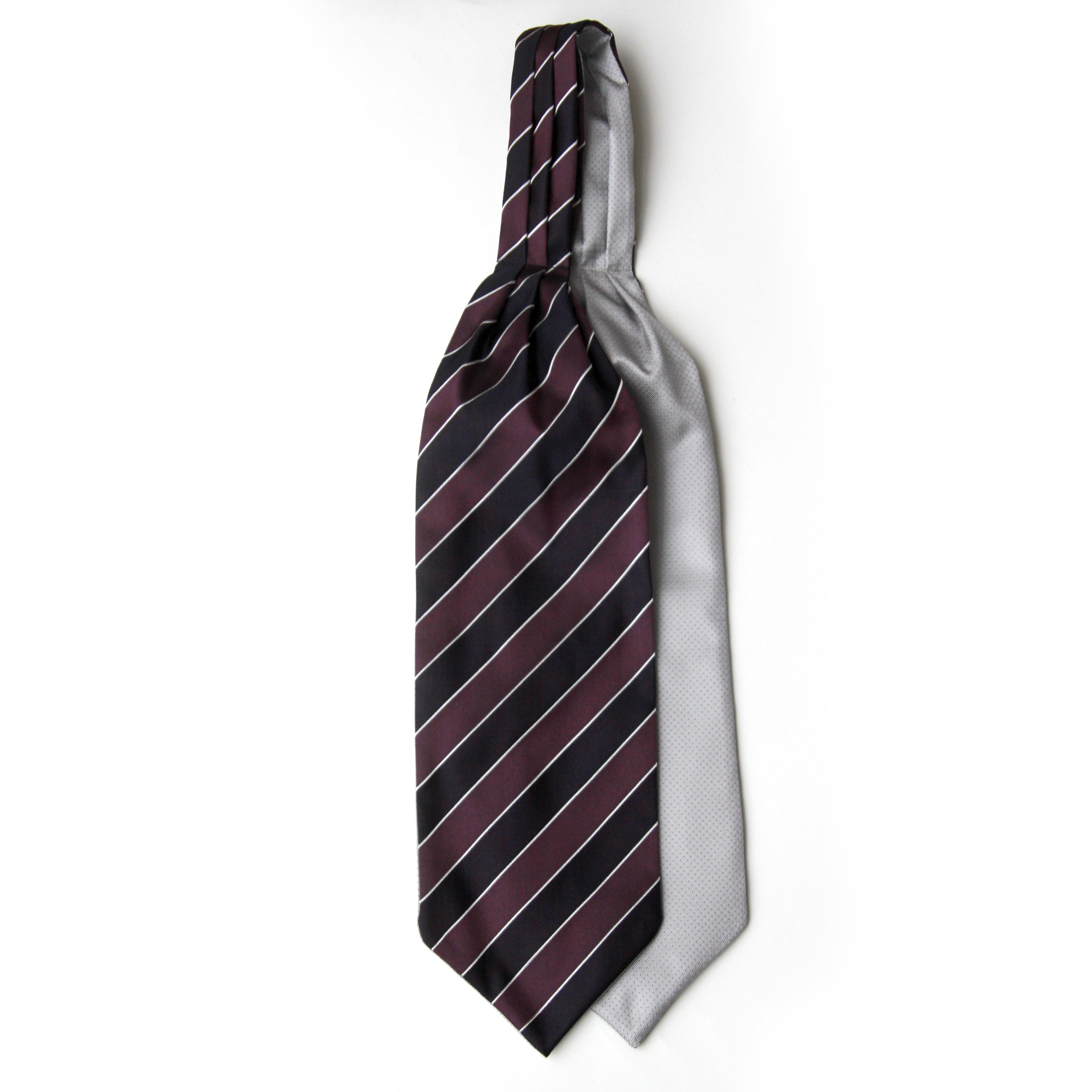Silk Men's Ascot Grey silver purple lilac striped SKU: A216