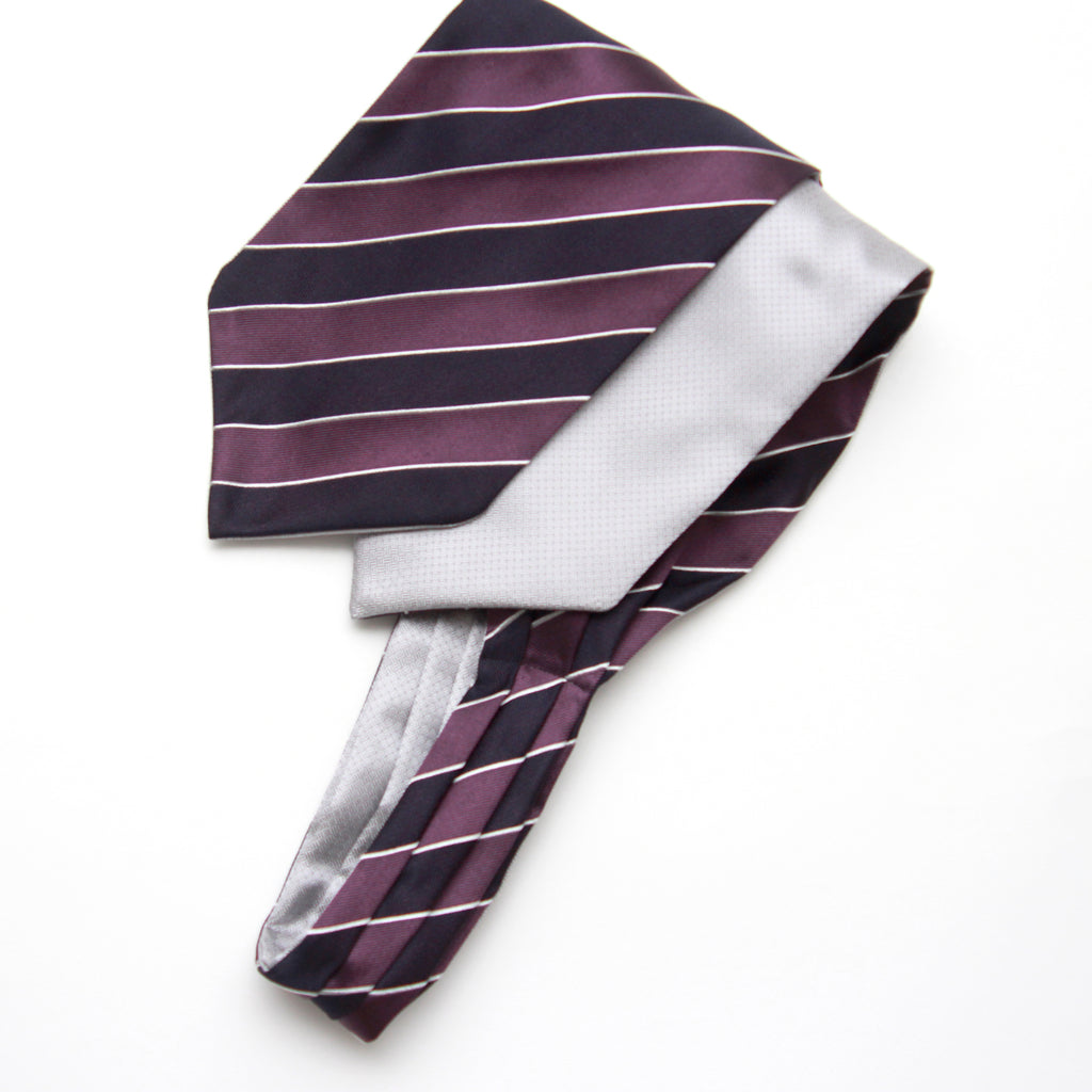 Silk Men's Ascot Grey silver purple lilac striped SKU: A216