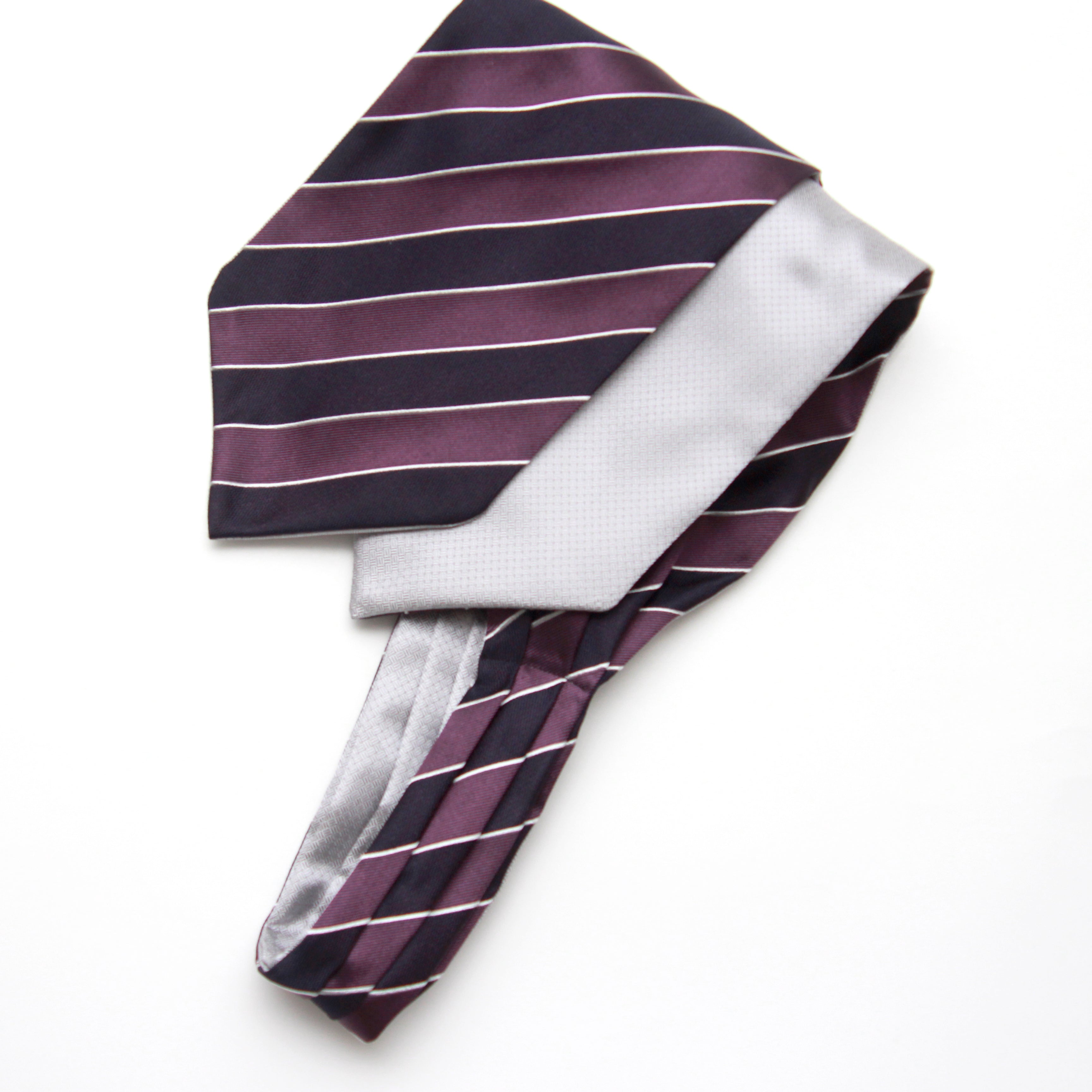 Silk Men's Ascot Grey silver purple lilac striped SKU: A216
