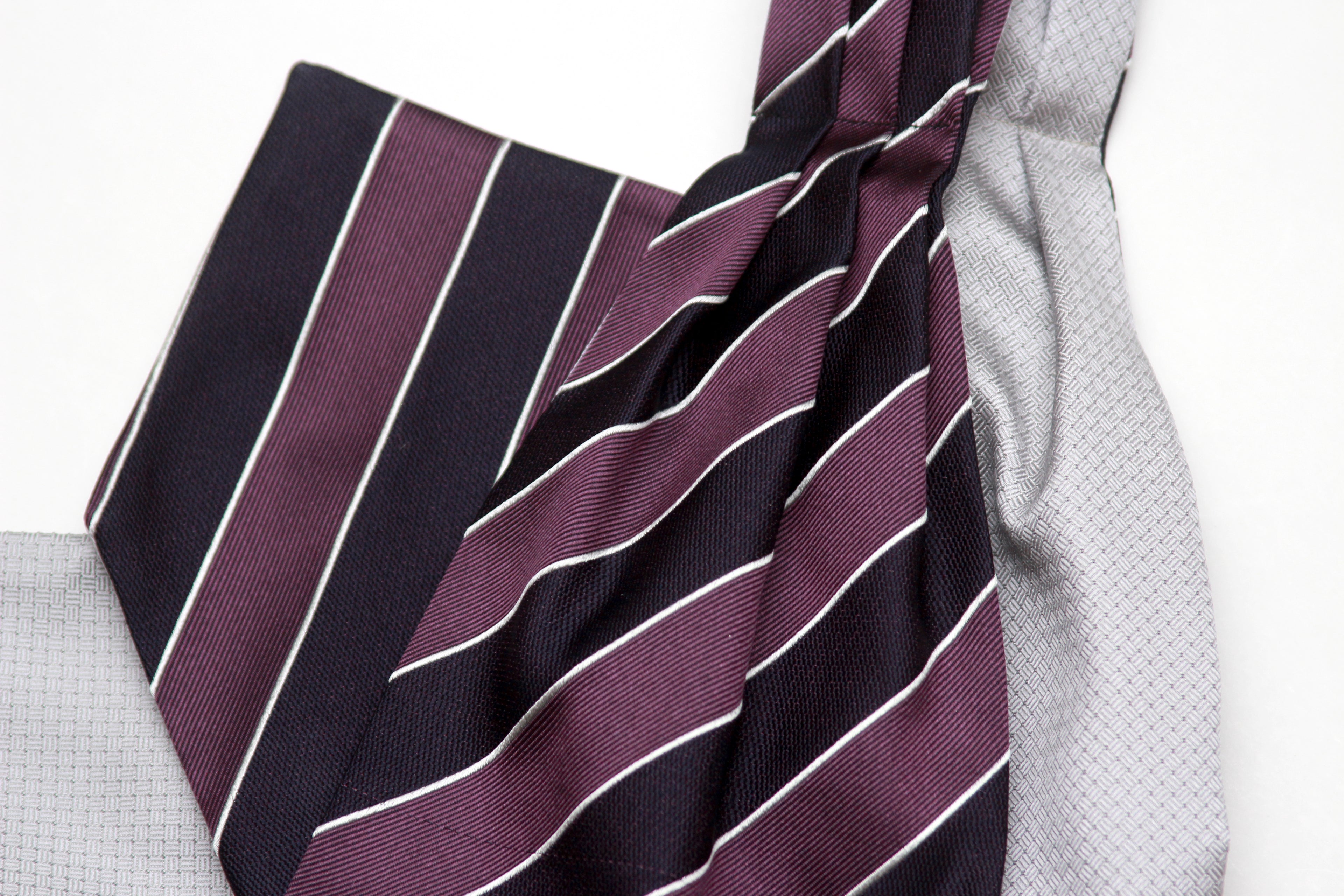 Silk Men's Ascot Grey silver purple lilac striped SKU: A216