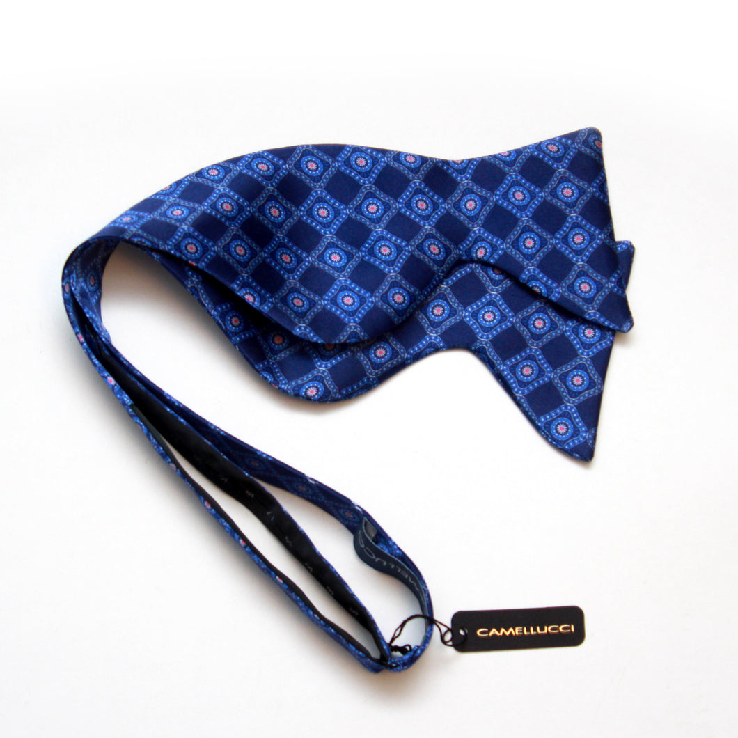 Large Blue Ornament Silk Bow Tie