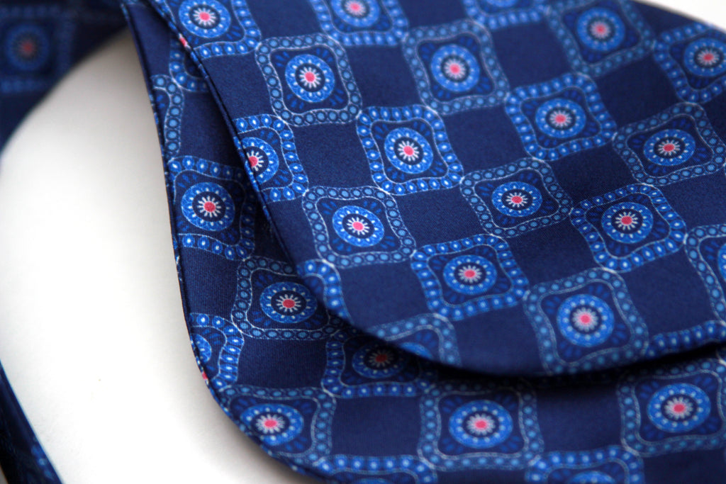 Large Blue Ornament Silk Bow Tie