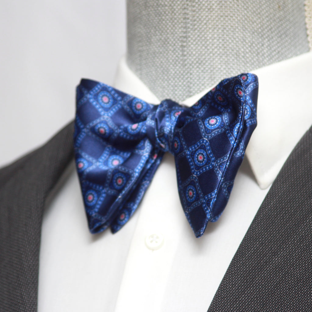 Large Blue Ornament Silk Bow Tie