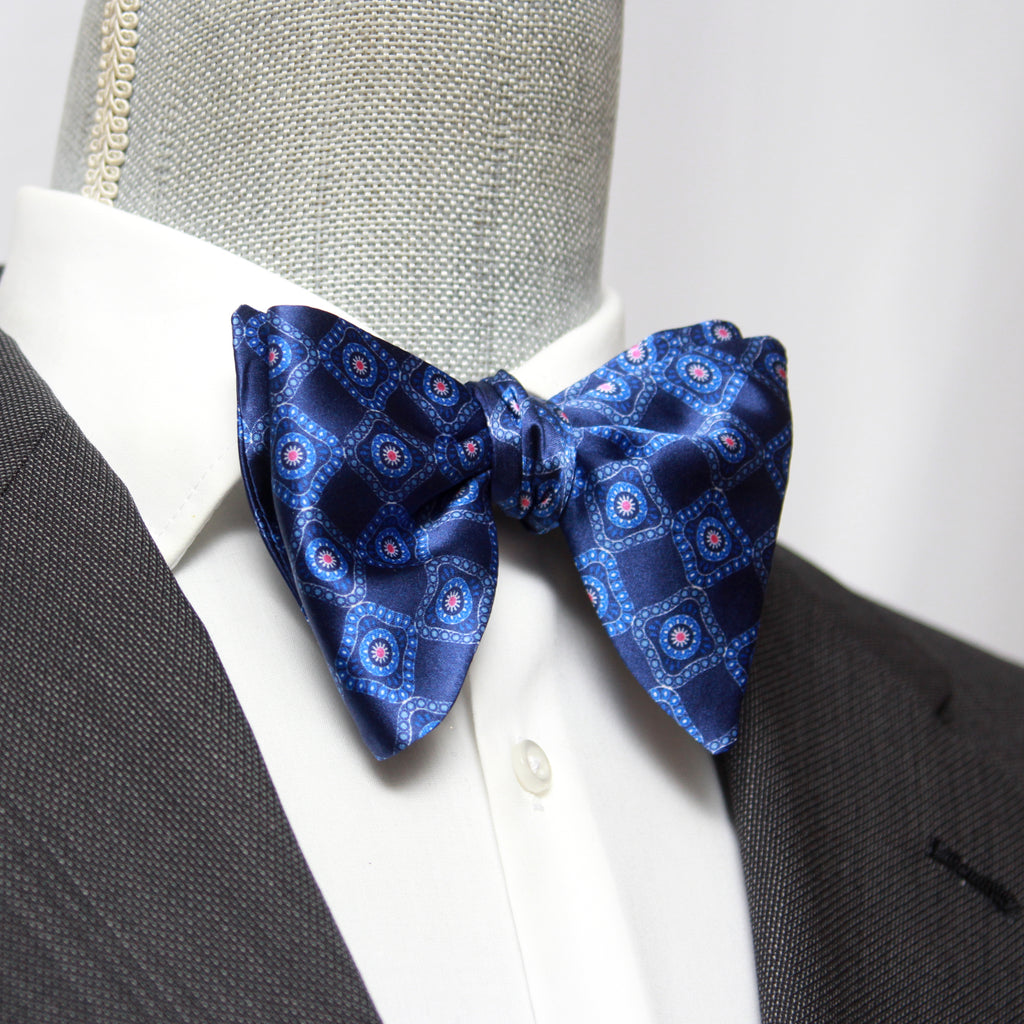 Large Blue Ornament Silk Bow Tie