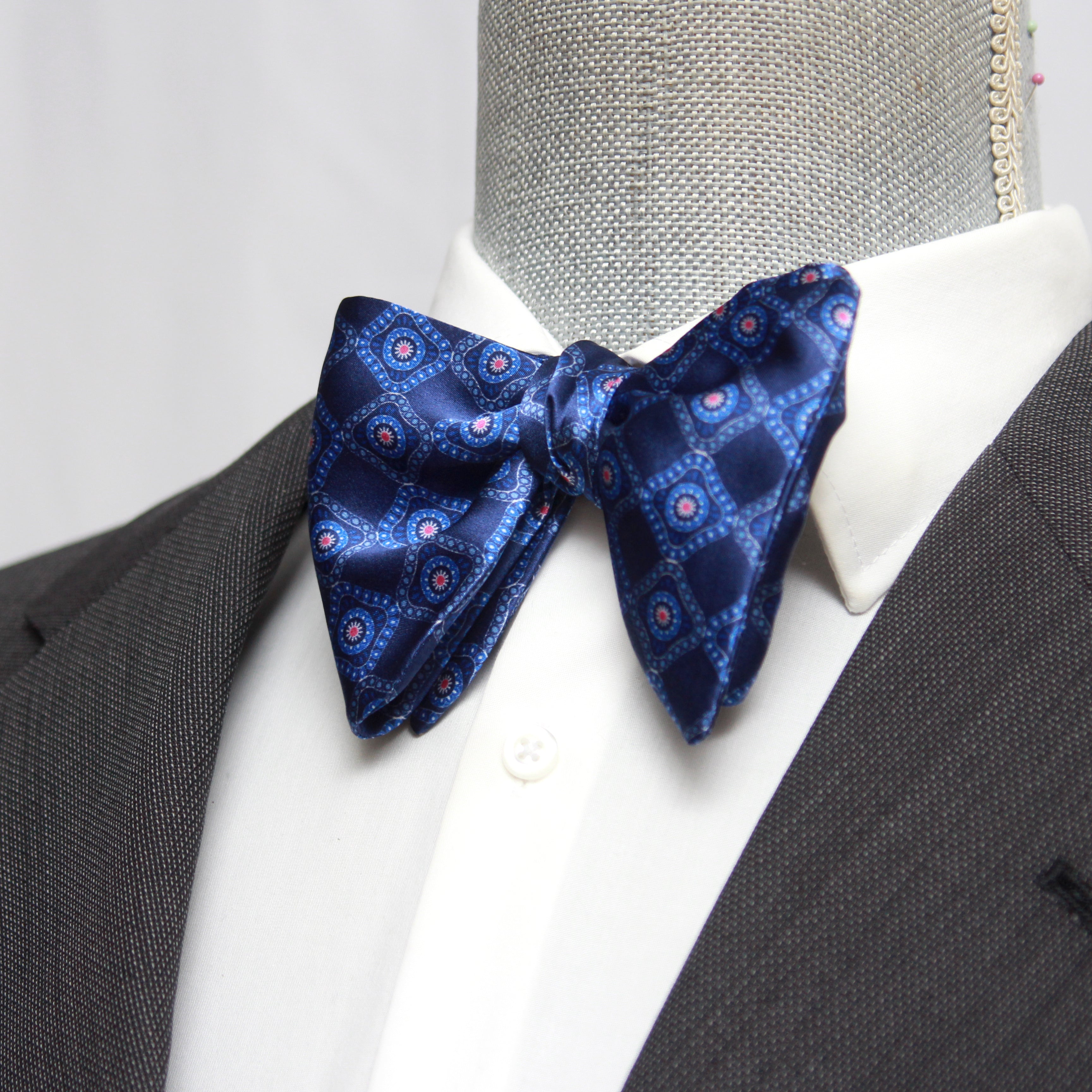 Large Blue Ornament Silk Bow Tie