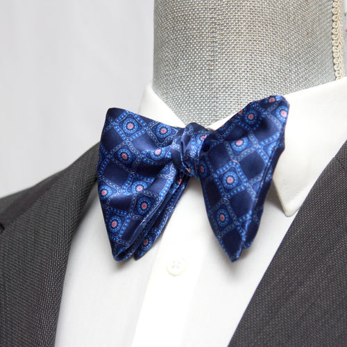 Large Blue Ornament Silk Bow Tie