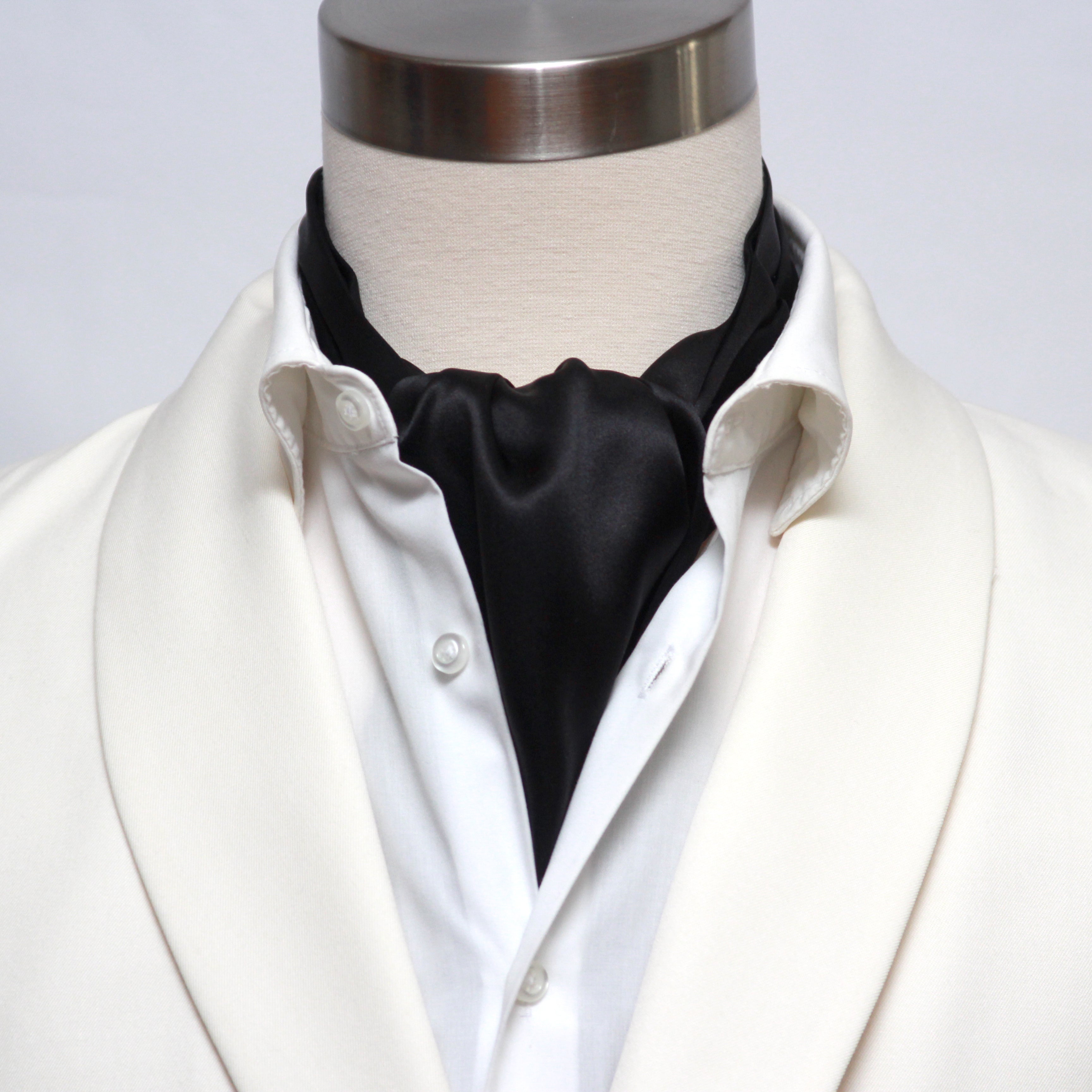 Black Charmeuse Silk Ascot Solid Black A218
