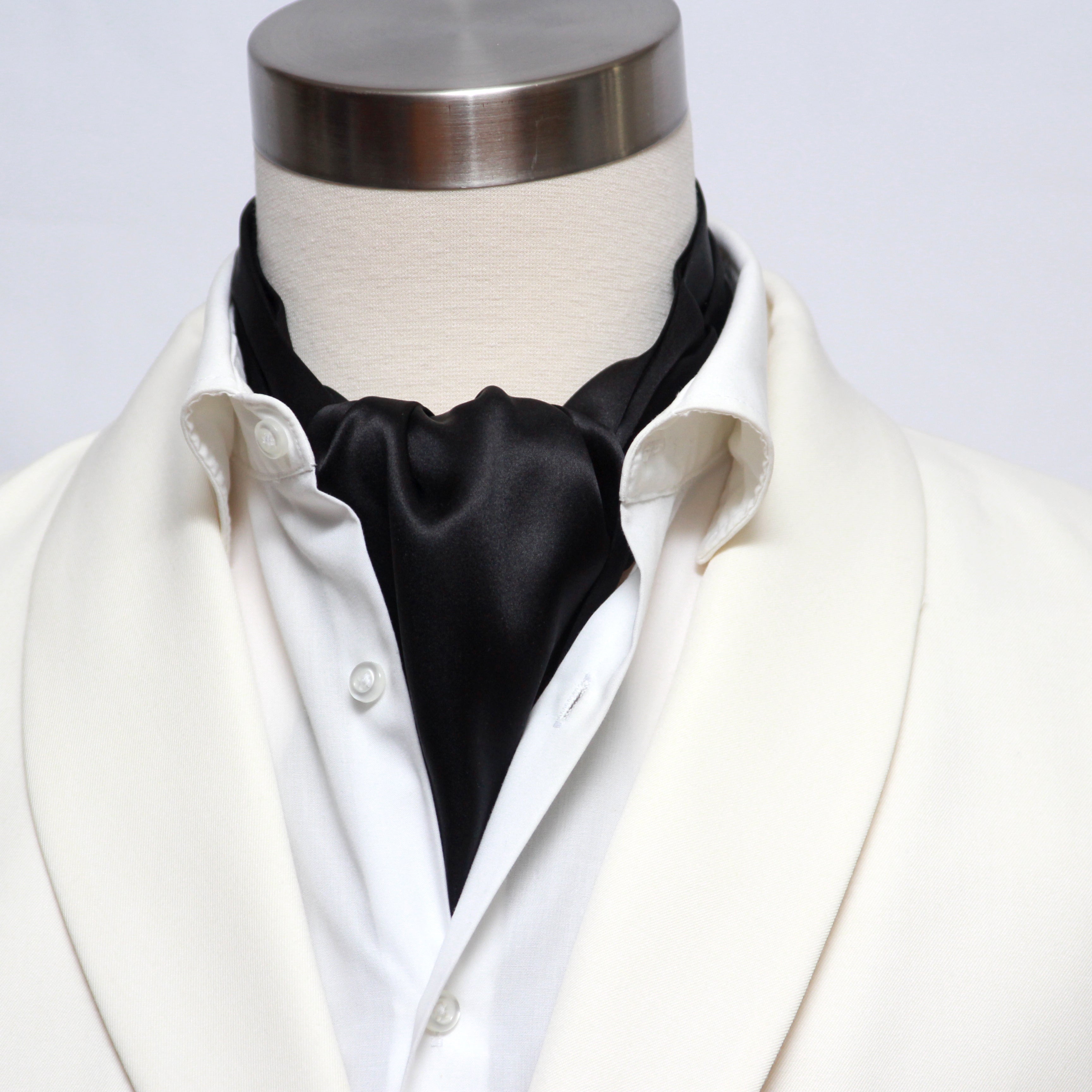 Black Charmeuse Silk Ascot Solid Black A218