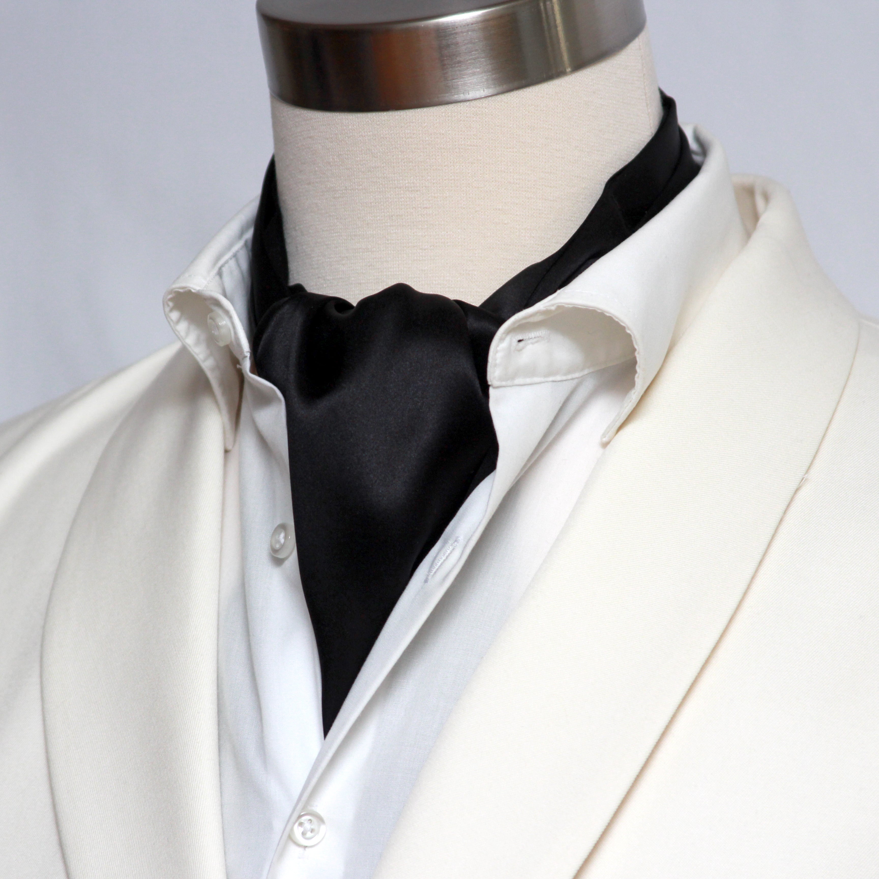 Black Charmeuse Silk Ascot Solid Black A218