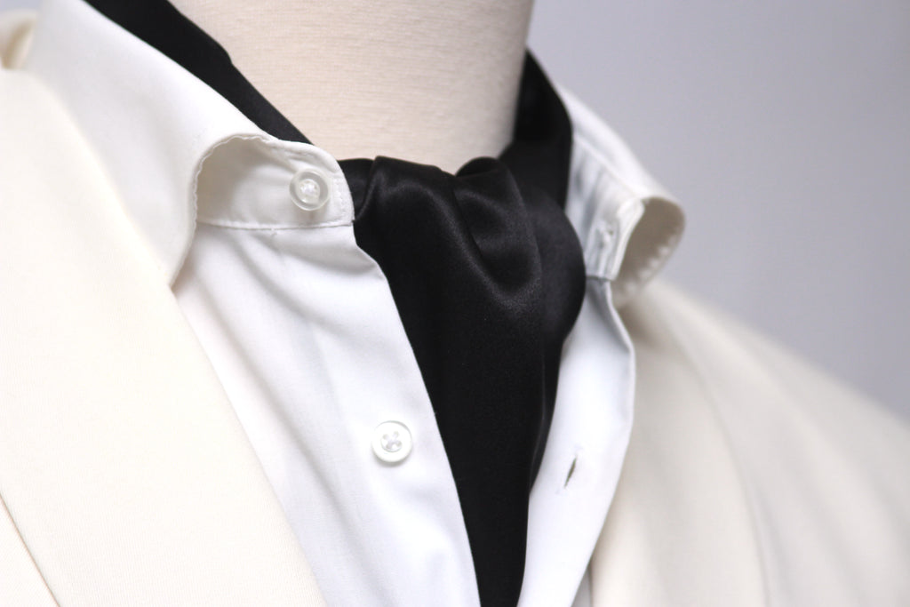 Black Charmeuse Silk Ascot Solid Black A218