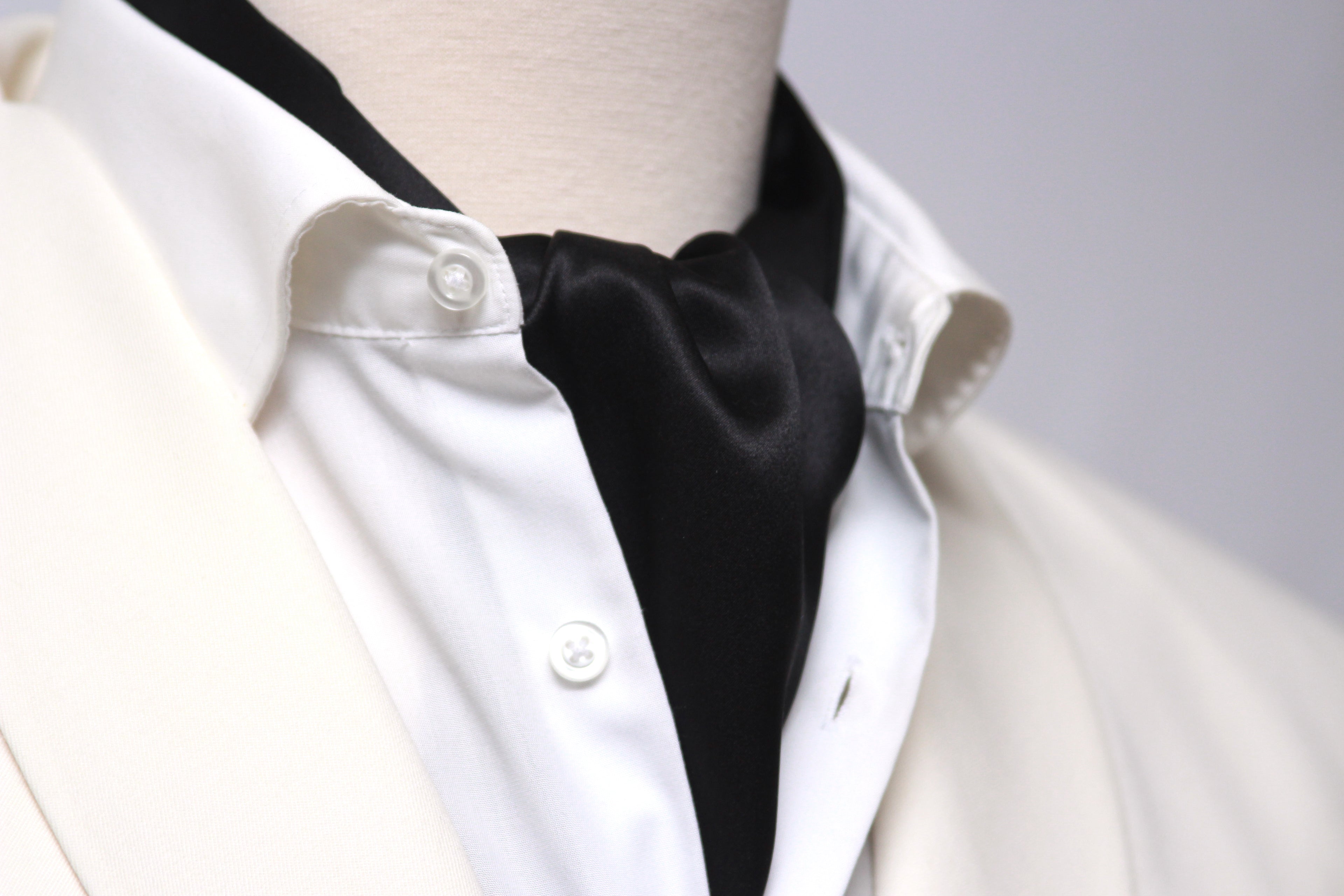 Black Charmeuse Silk Ascot Solid Black A218