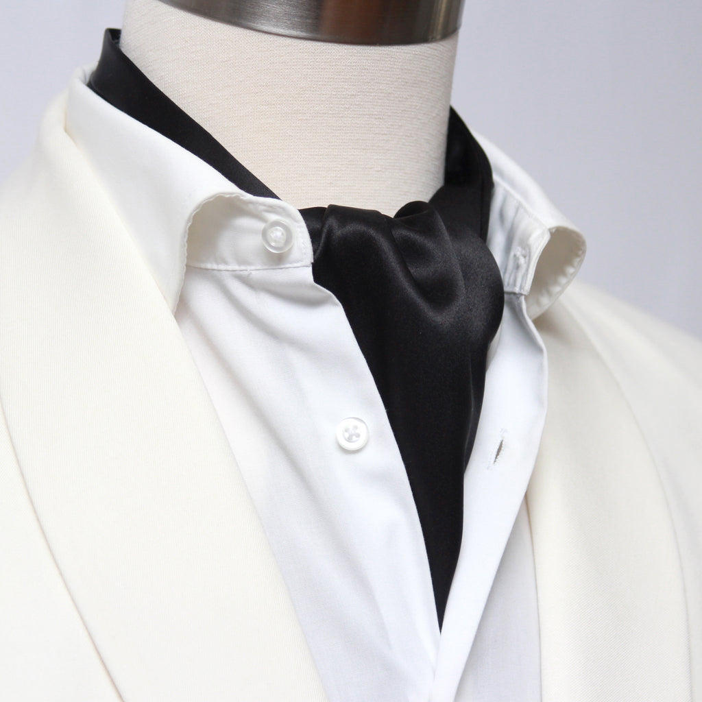Black Charmeuse Silk Ascot Solid Black A218