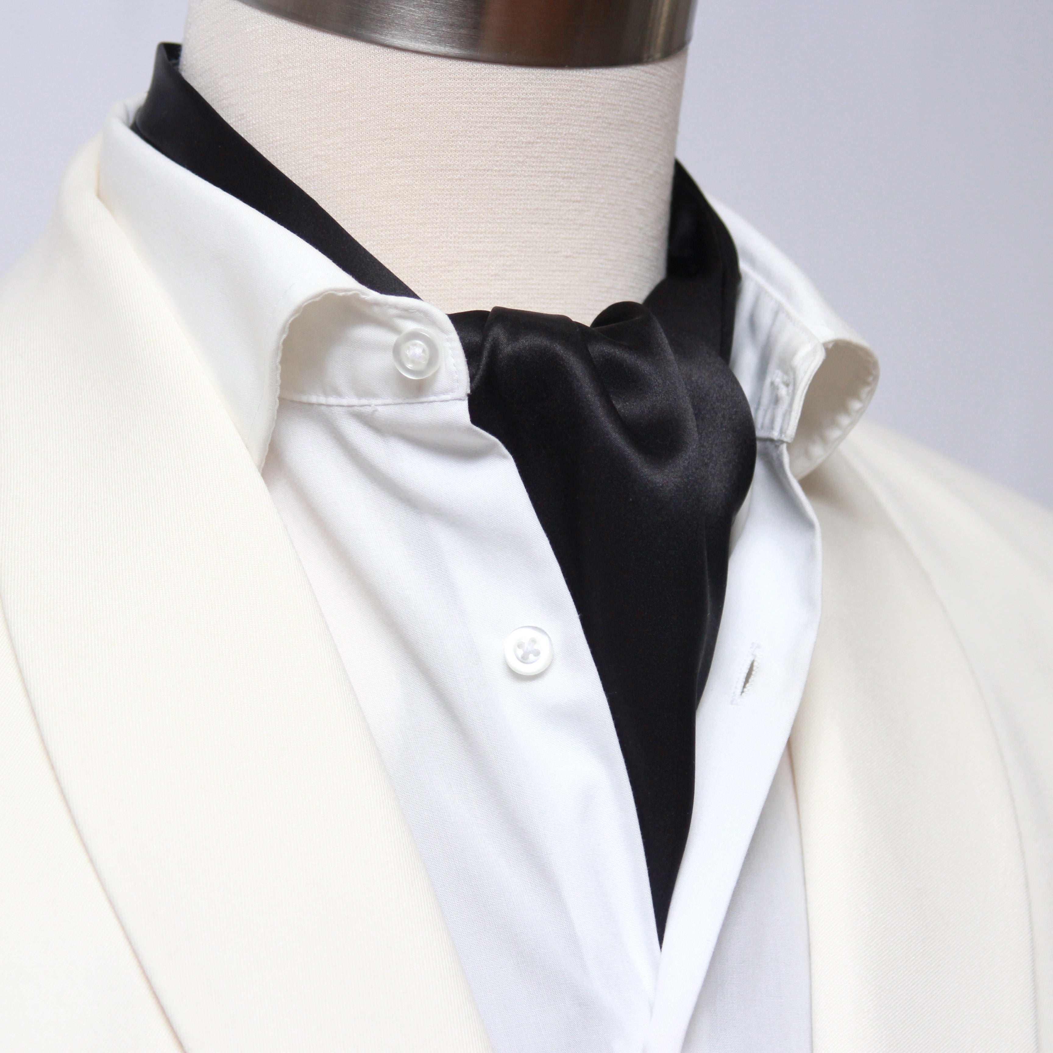 Black Charmeuse Silk Ascot Solid Black A218