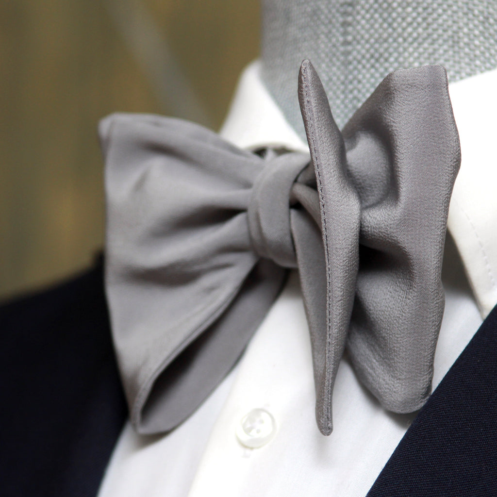 Solid Grey Silk Large Butterfly Self-Tie Bow Tie | Camellucci