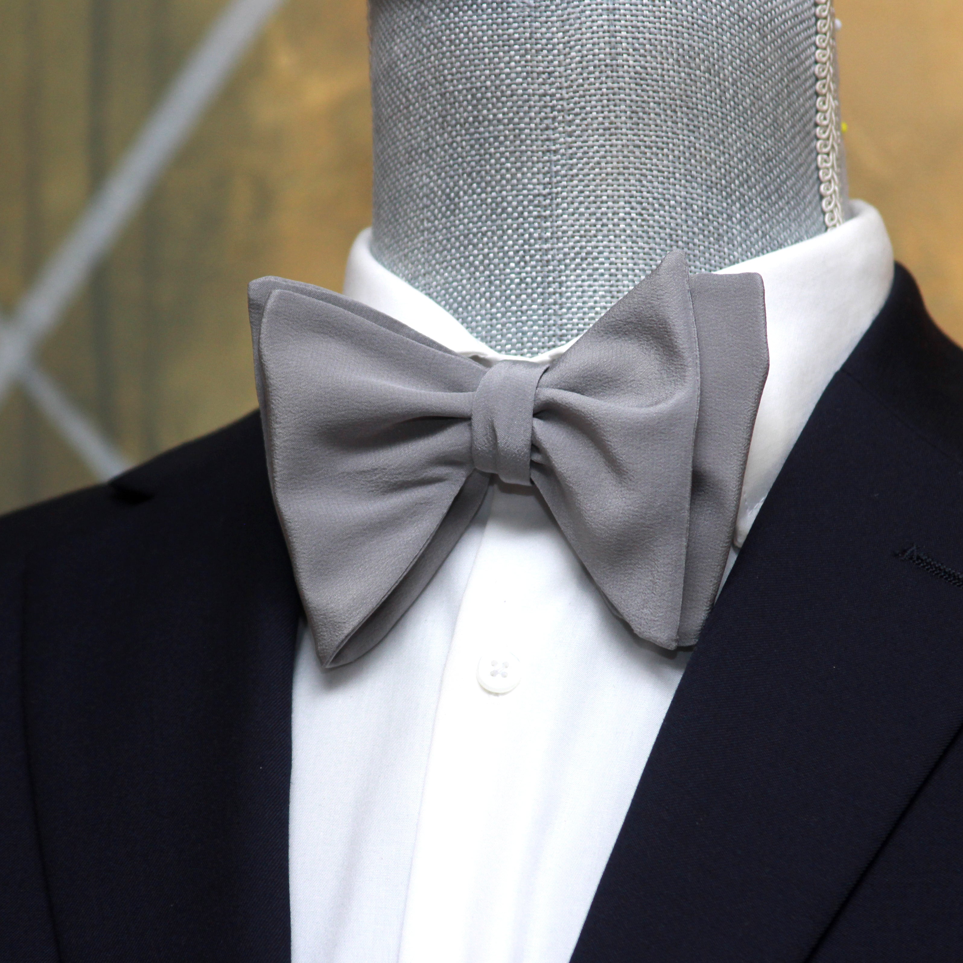 Solid Grey Silk Large Butterfly Self-Tie Bow Tie | Camellucci