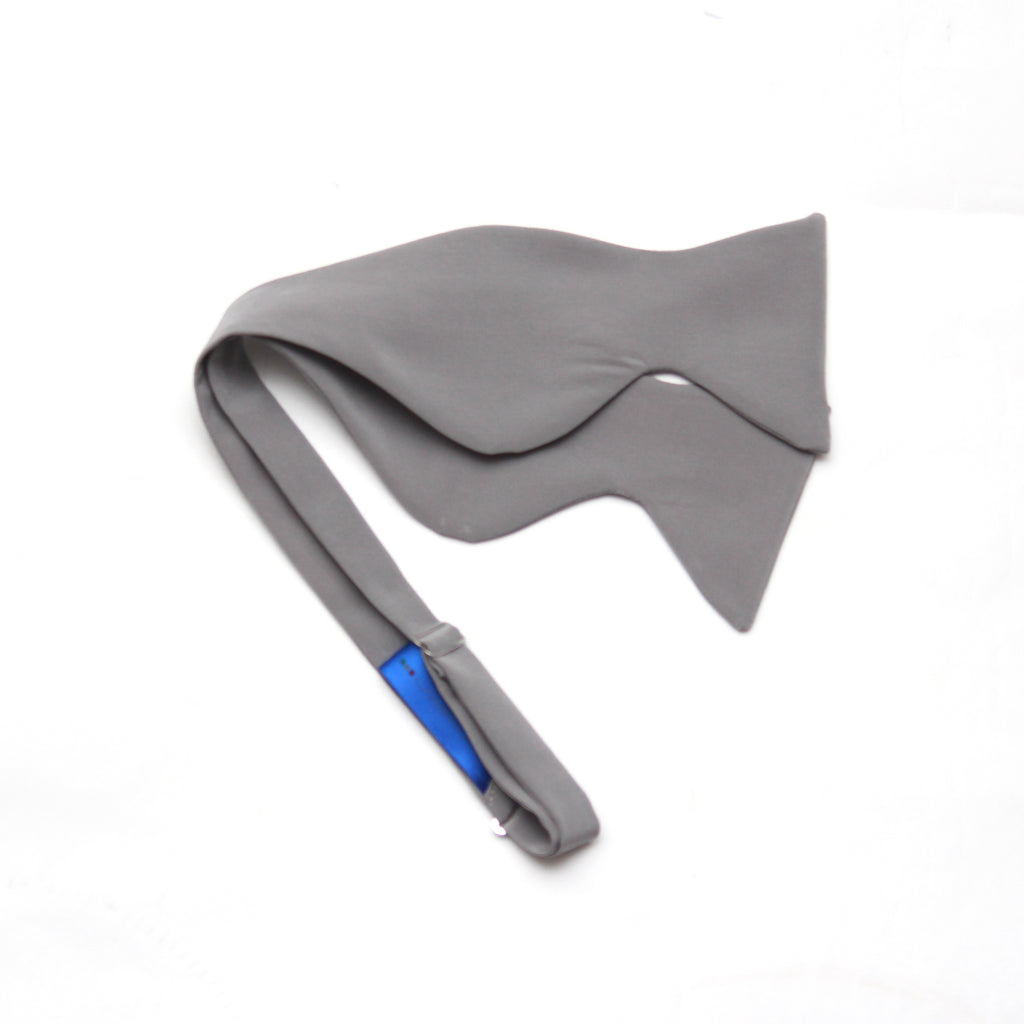 Solid Grey Silk Large Butterfly Self-Tie Bow Tie | Camellucci untied shape