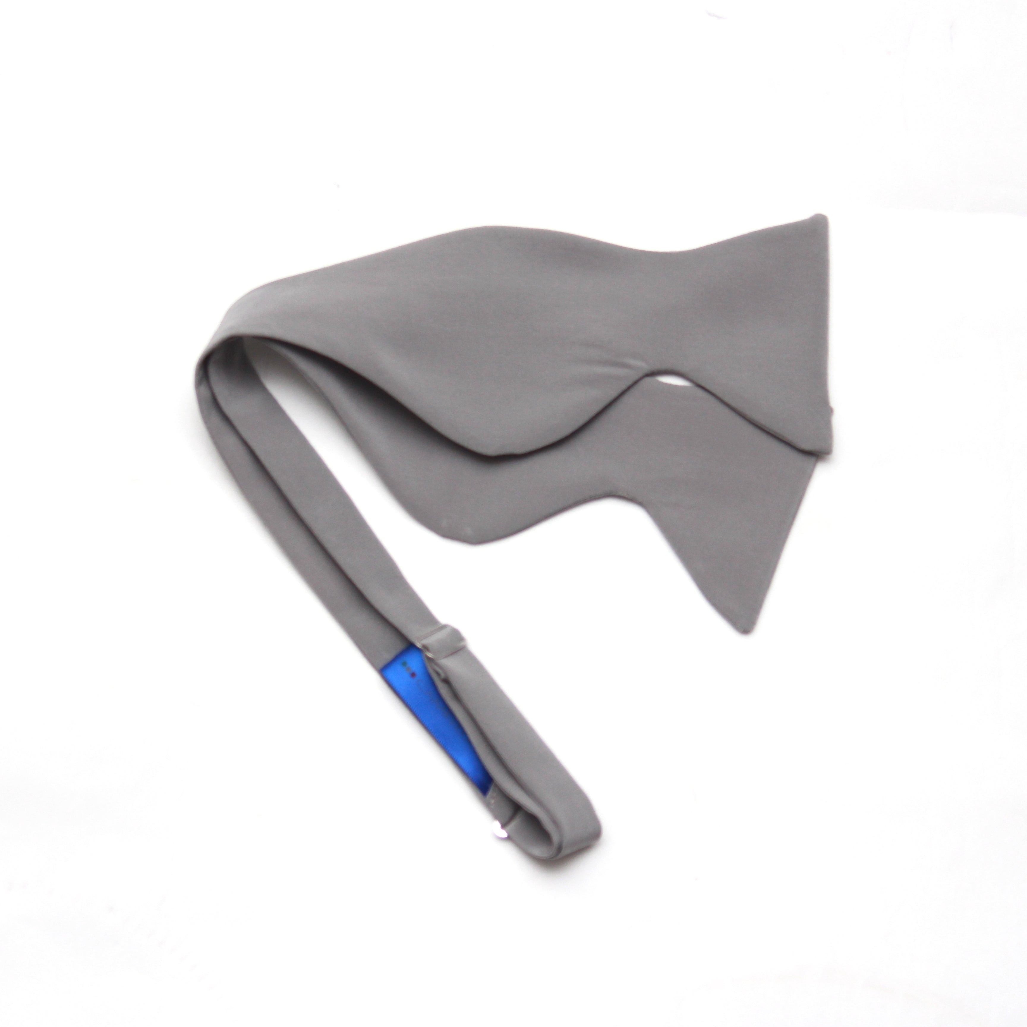 Solid Grey Silk Large Butterfly Self-Tie Bow Tie | Camellucci untied shape