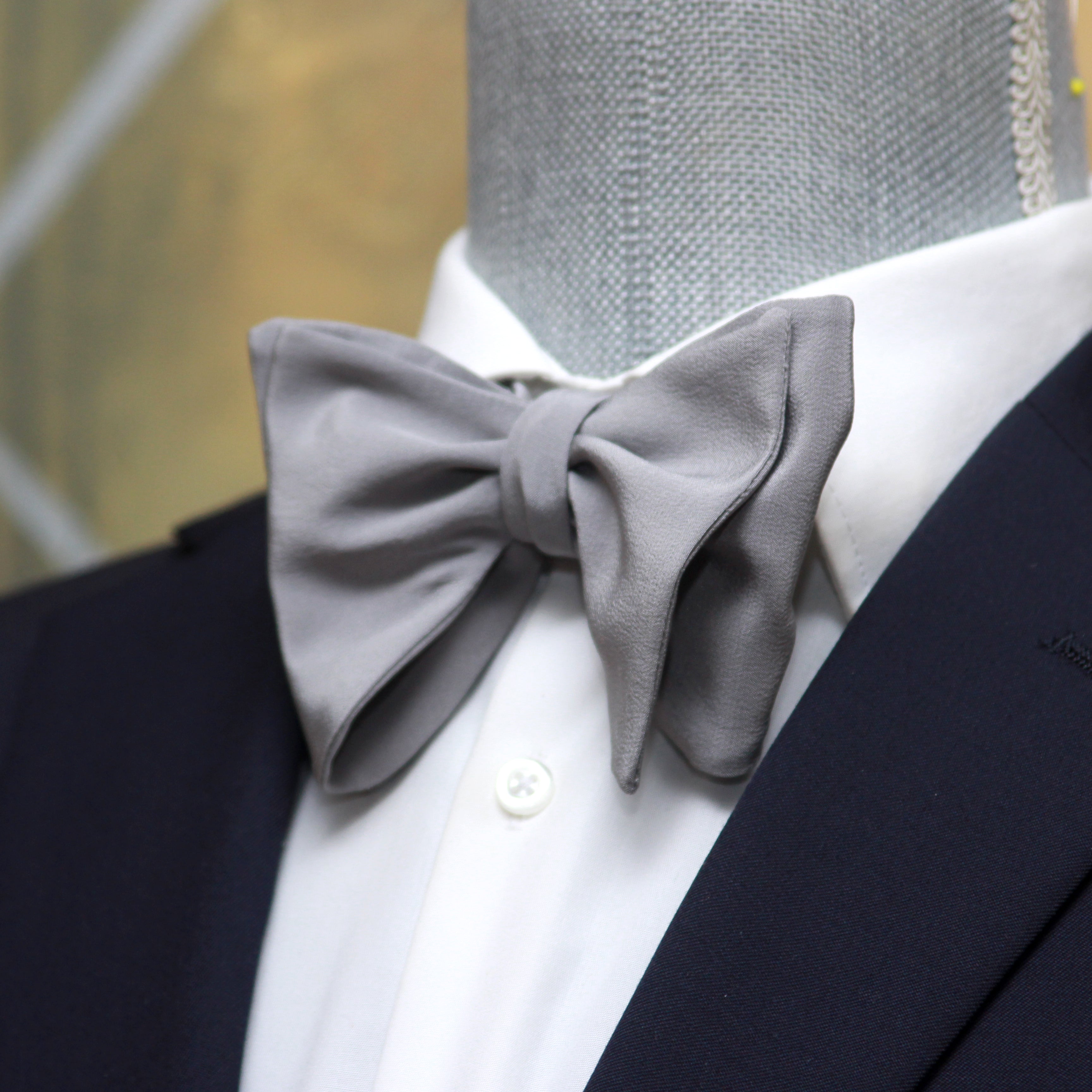 Solid Grey Silk Large Butterfly Self-Tie Bow Tie | Camellucci
