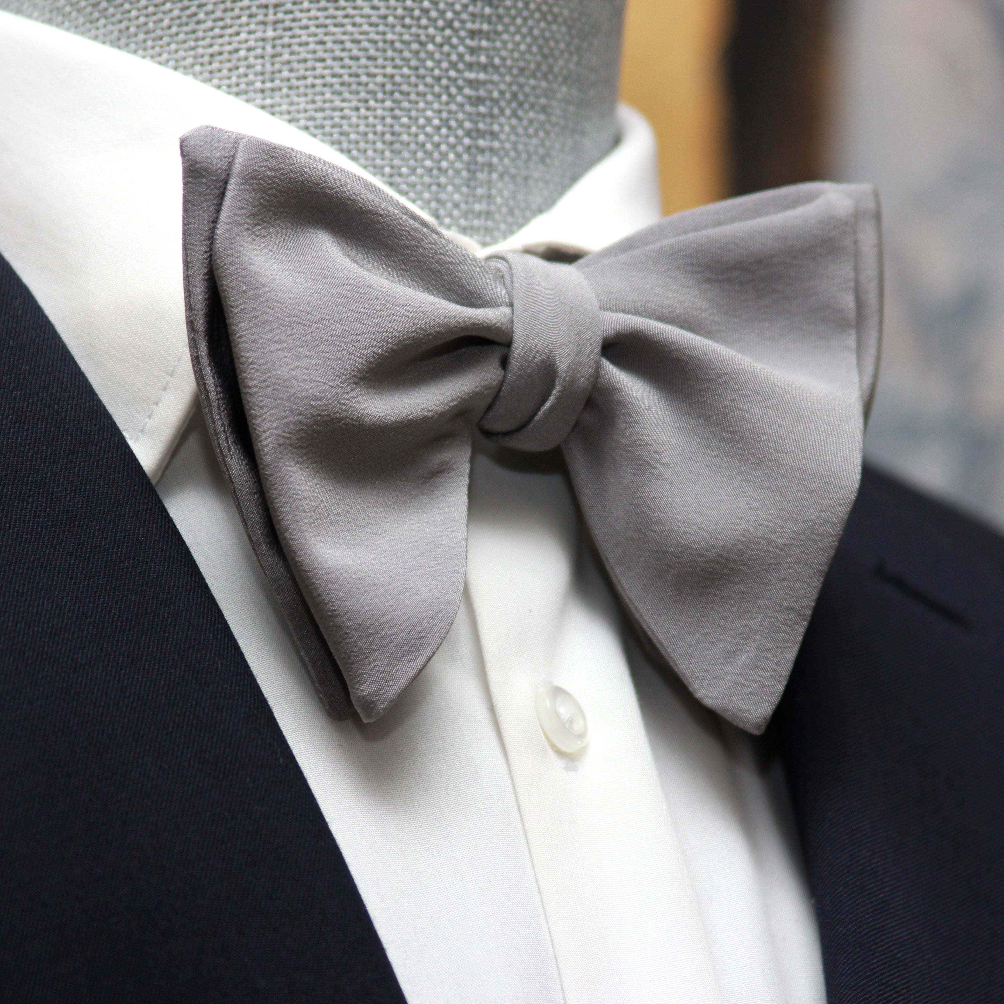 Solid Grey Silk Large Butterfly Self-Tie Bow Tie | Camellucci