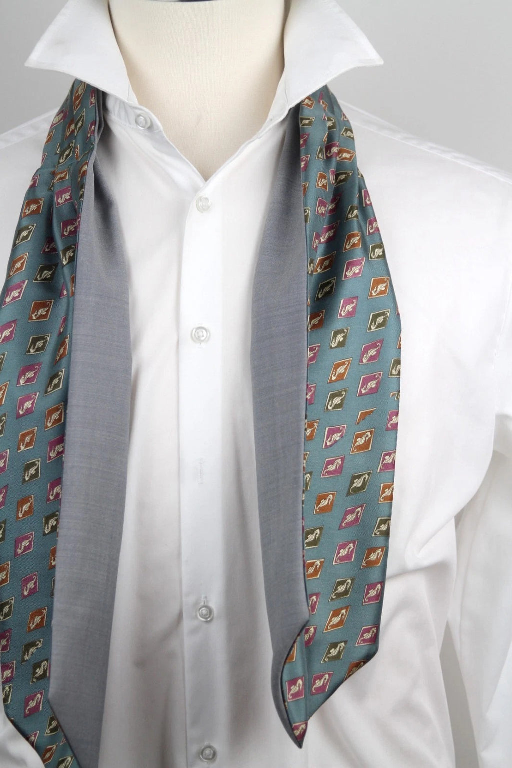 Men's Ascot Cravat Teal Blue Wool Silk