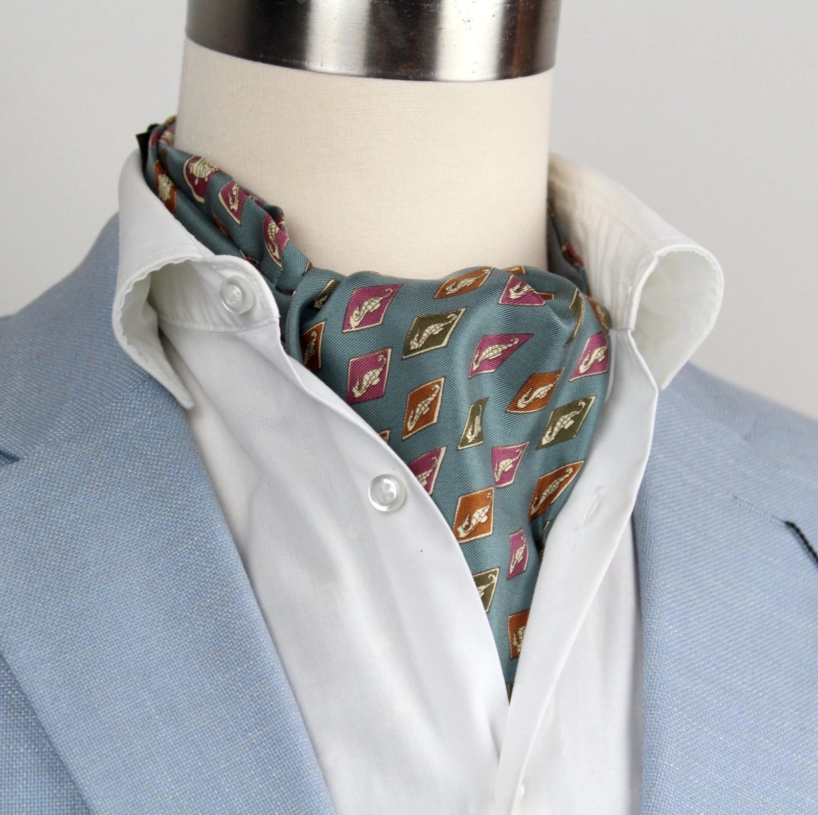 Men's Ascot Cravat Teal Blue Wool Silk