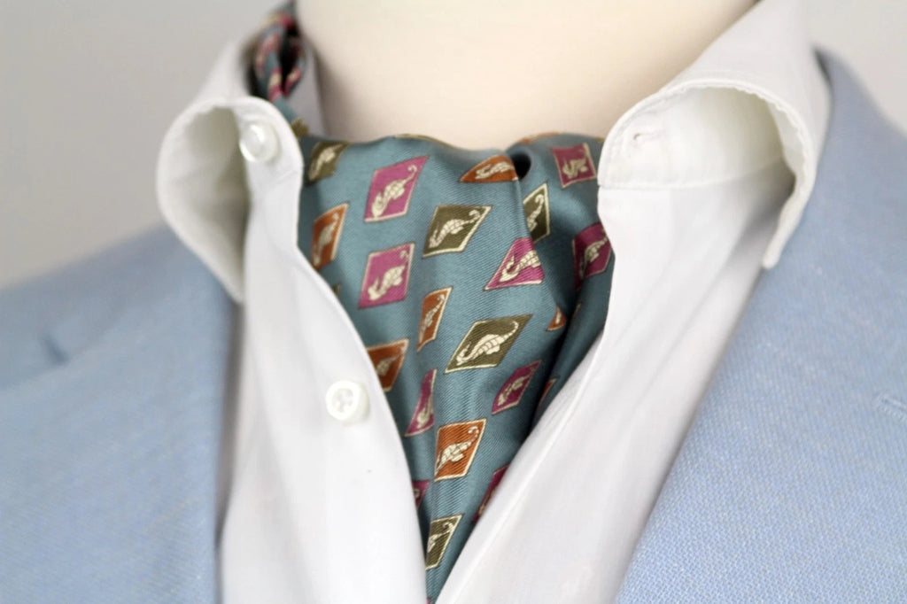 Men's Ascot Cravat Teal Blue Wool Silk