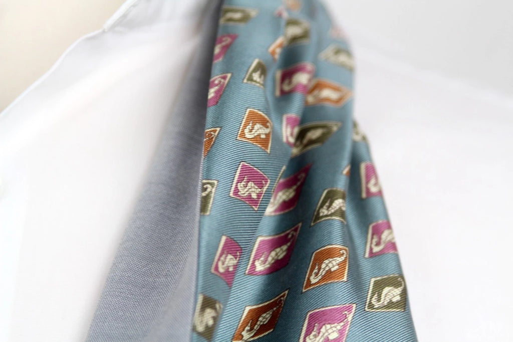 Men's Ascot Cravat Teal Blue Wool Silk