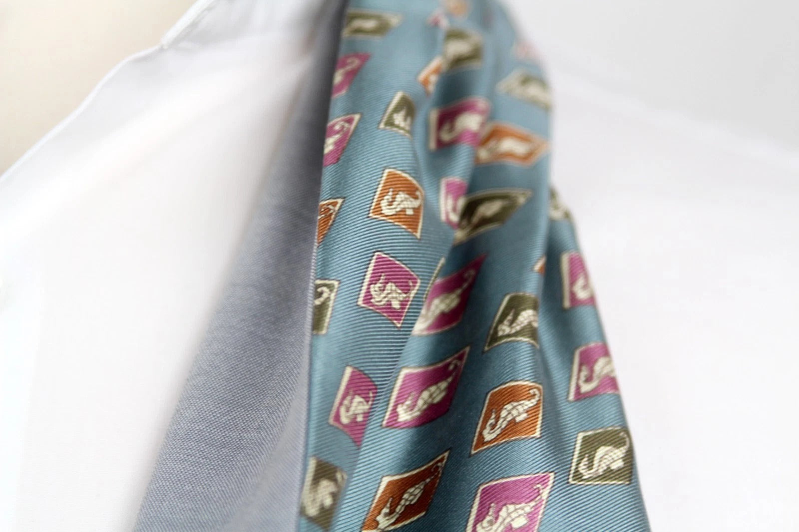 Men's Ascot Cravat Teal Blue Wool Silk