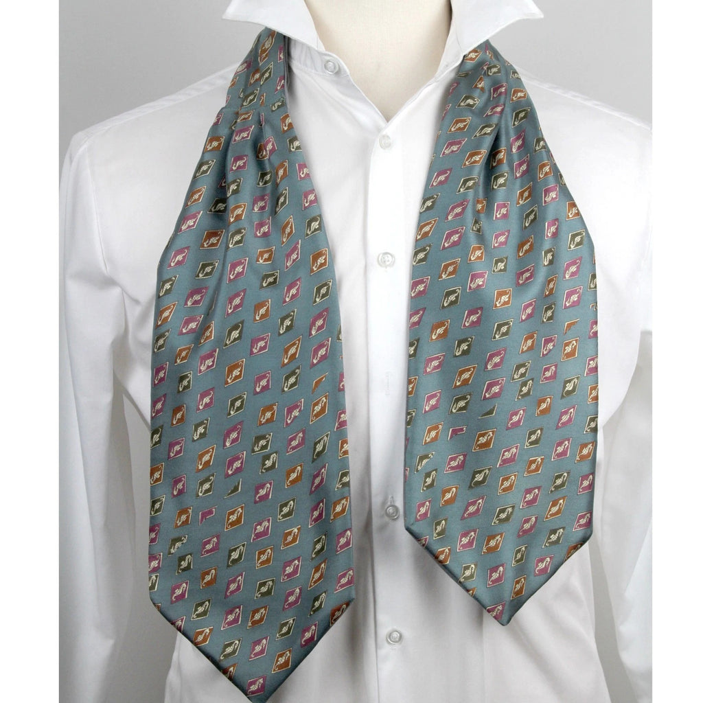 Men's Ascot Cravat Teal Blue Wool Silk