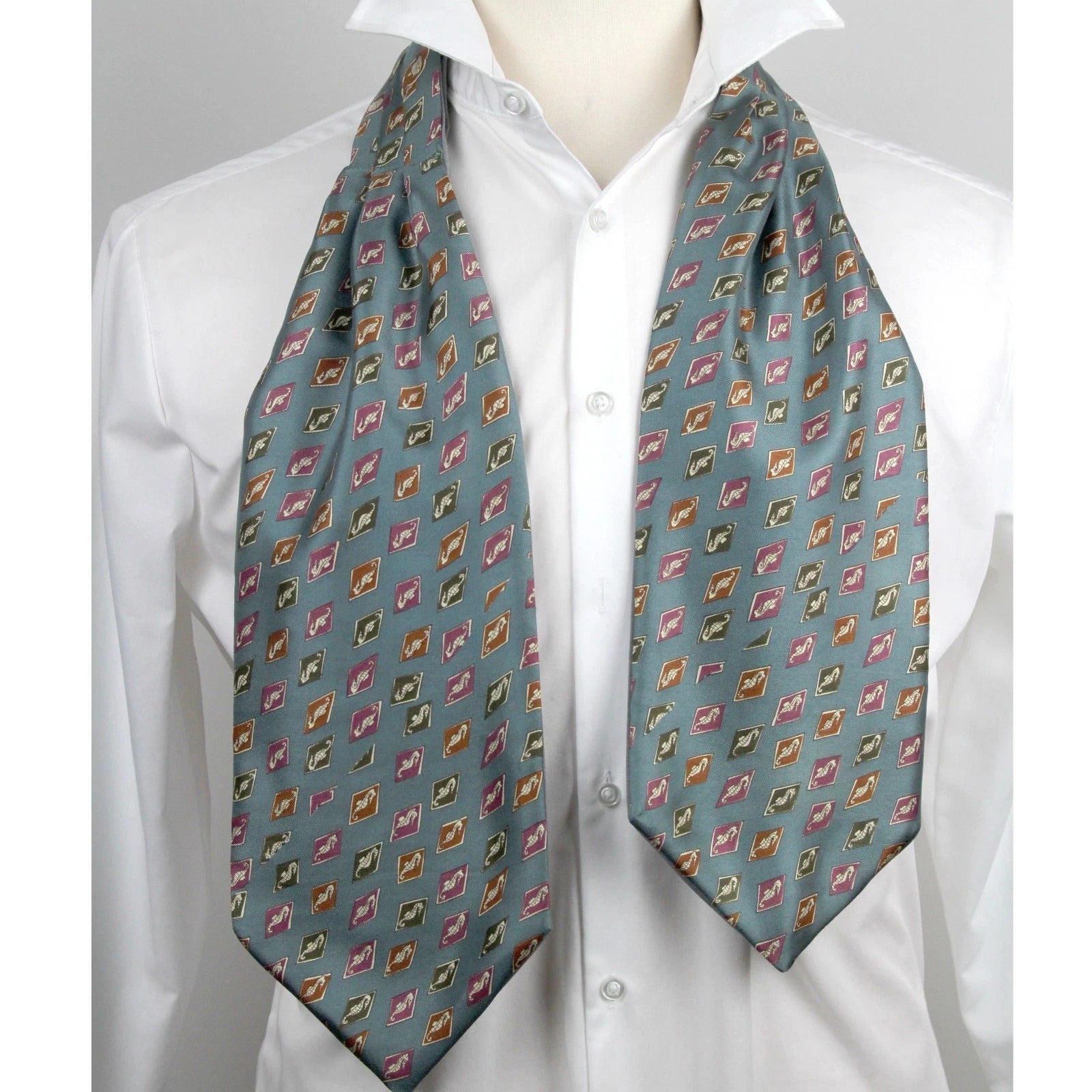 Men's Ascot Cravat Teal Blue Wool Silk