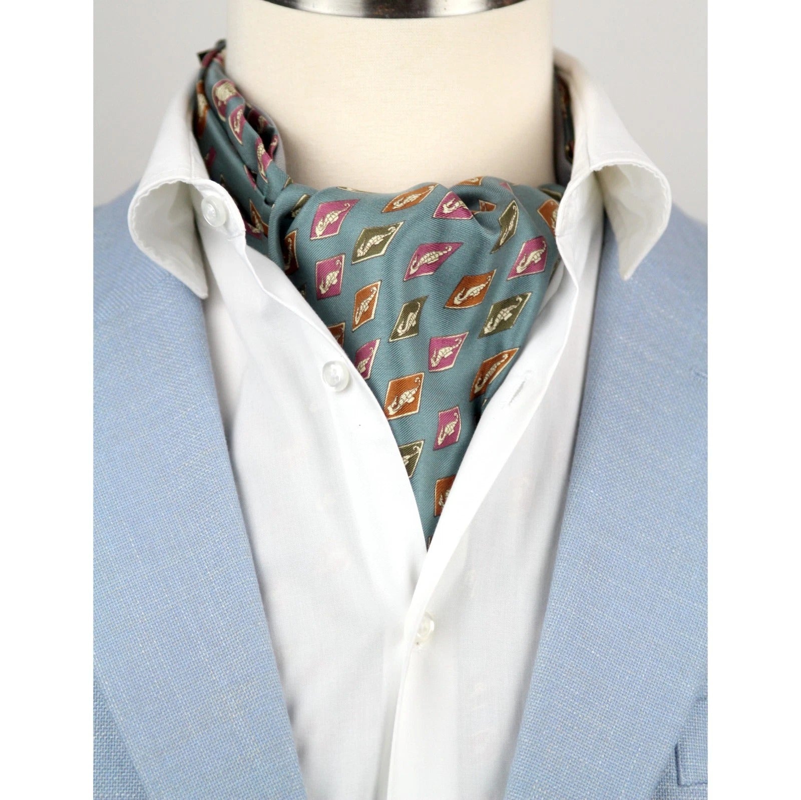Men's Ascot Cravat Teal Blue Wool Silk