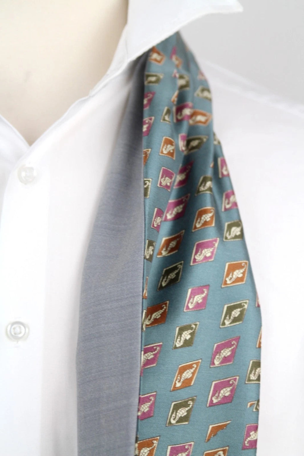 Men's Ascot Cravat Teal Blue Wool Silk