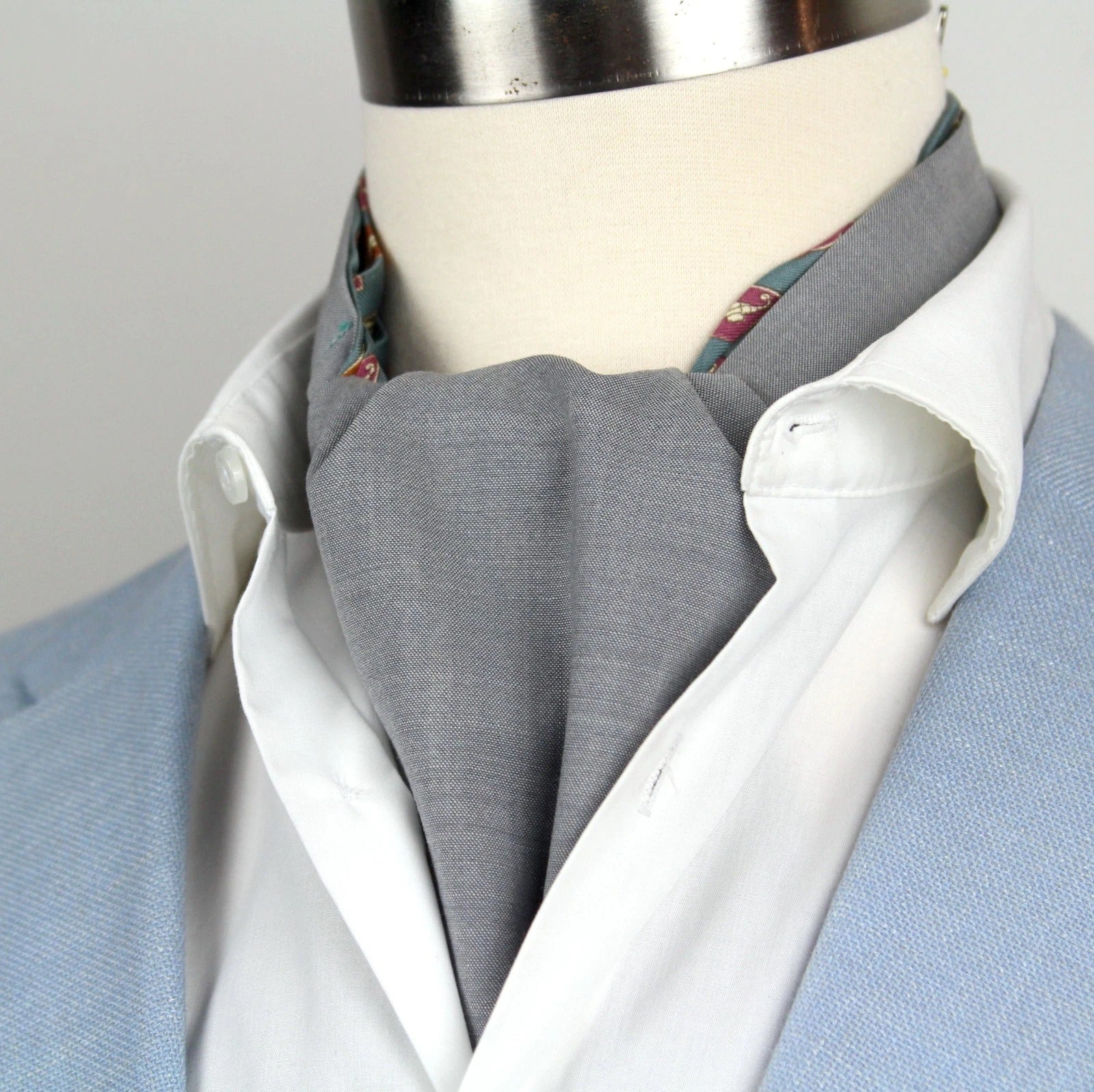 Men's Ascot Cravat Teal Blue Wool Silk