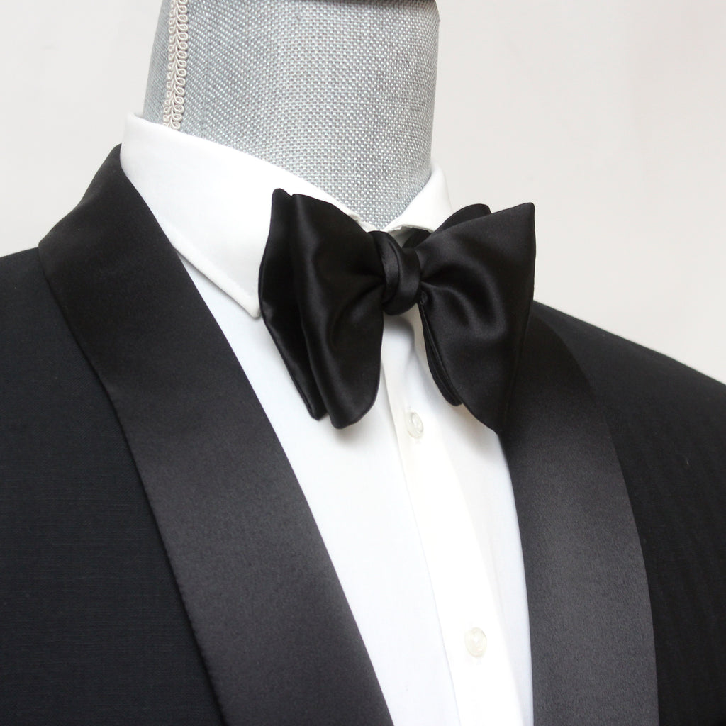 Black Men's Large Silk Bow Tie with shawl lapel tuxedo