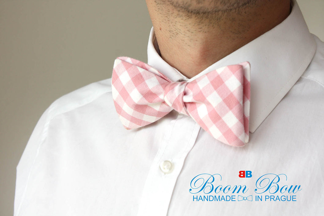 Pink Plaid Self-Tie Bow Tie
