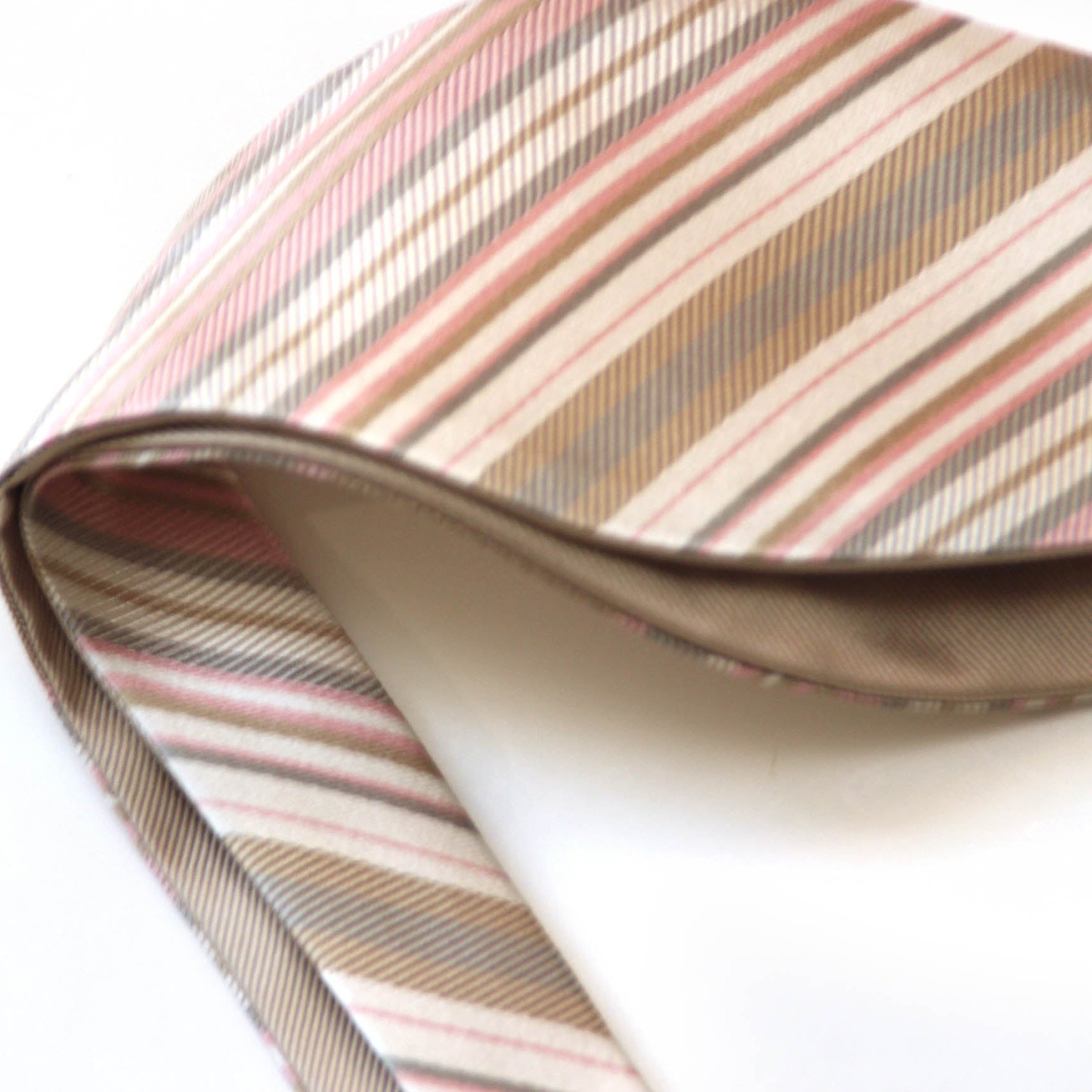 Champagne Striped Reversible Silk Self-Tie Bow Tie 