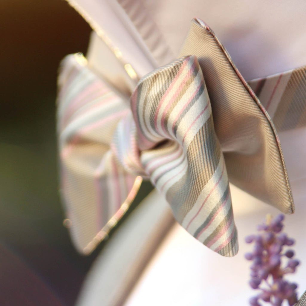 Champagne Striped Reversible Silk Self-Tie Bow Tie 