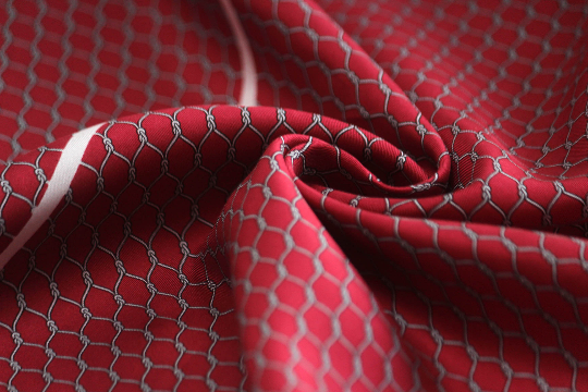 Red Grey Ornament Silk Fabric 22"L x 27"W