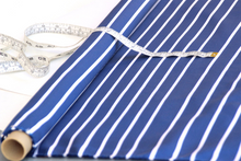 Load image into Gallery viewer, White Royal Blue Stripe Silk Fabric
