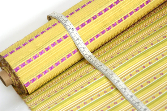 Yellow Pistachio Green Stripe with Purple Embroidery Silk Fabric