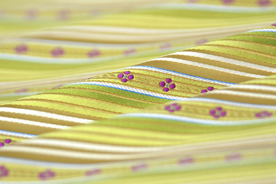 Yellow Pistachio Green Stripe with Purple Embroidery Silk Fabric