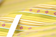 Load image into Gallery viewer, Yellow Pistachio Green Stripe with Purple Embroidery Silk Fabric
