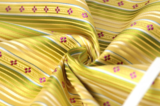 Yellow Pistachio Green Stripe with Purple Embroidery Silk Fabric